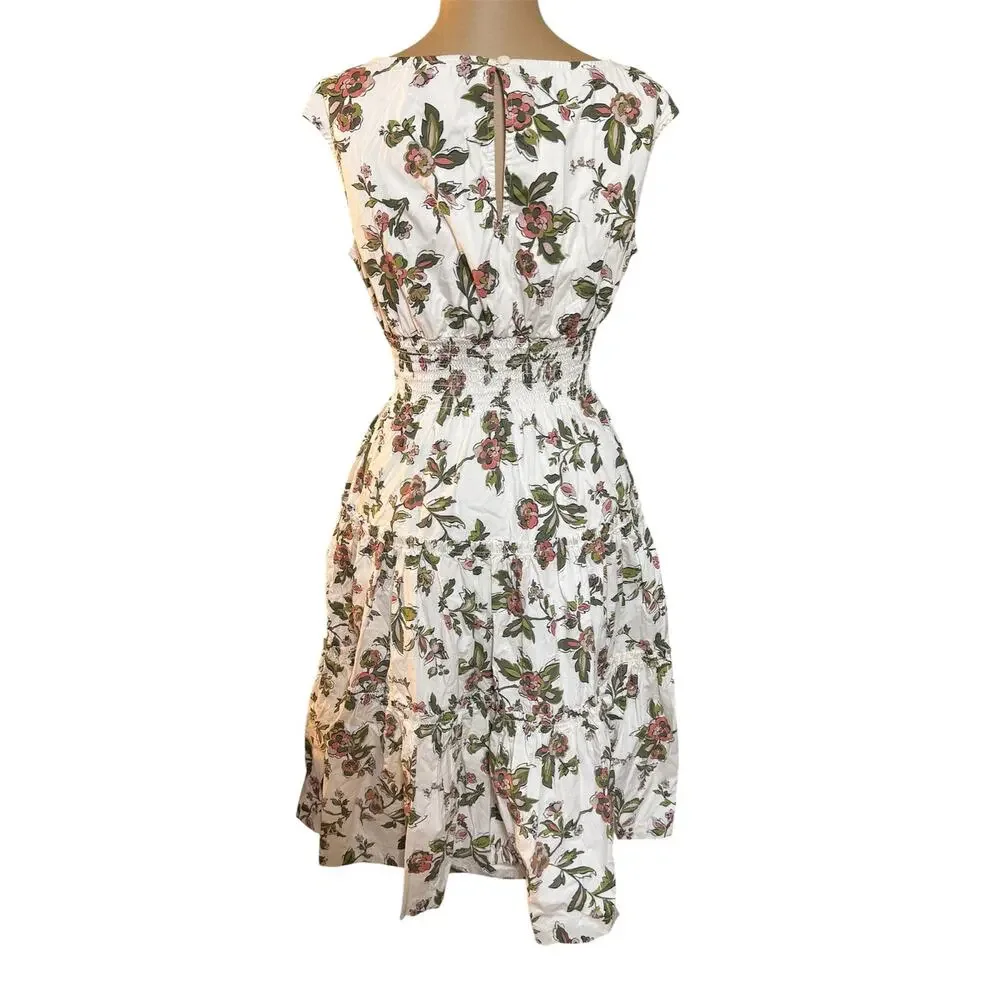 Kate Spade Forest Blooms Blaire Midi Dress Cream Cotton Floral Print size XS